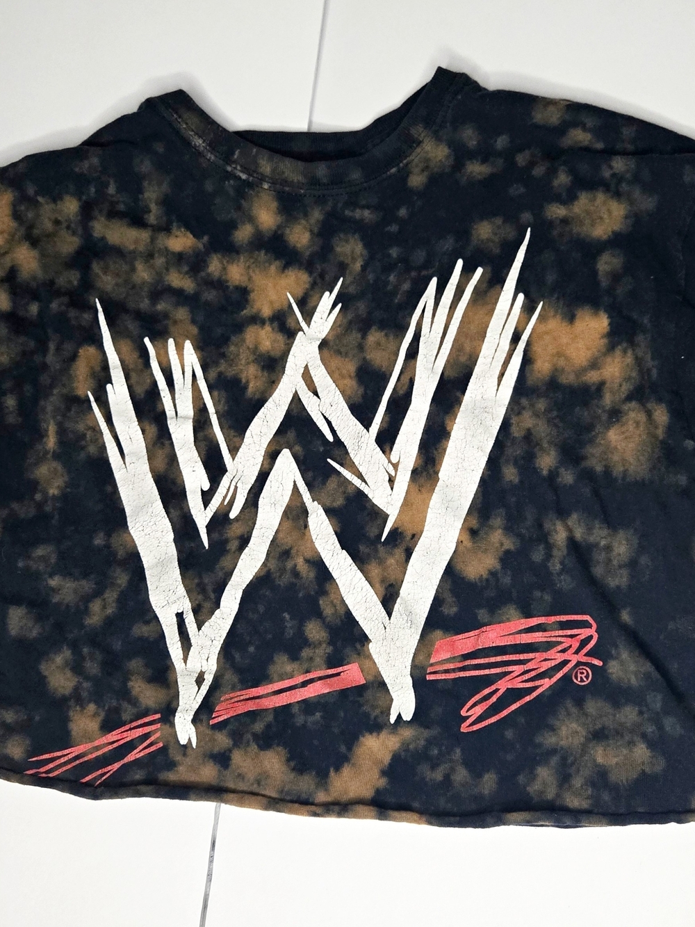 ​Y2K Grunge Acid Wash WWE Scratch Logo Crop Top